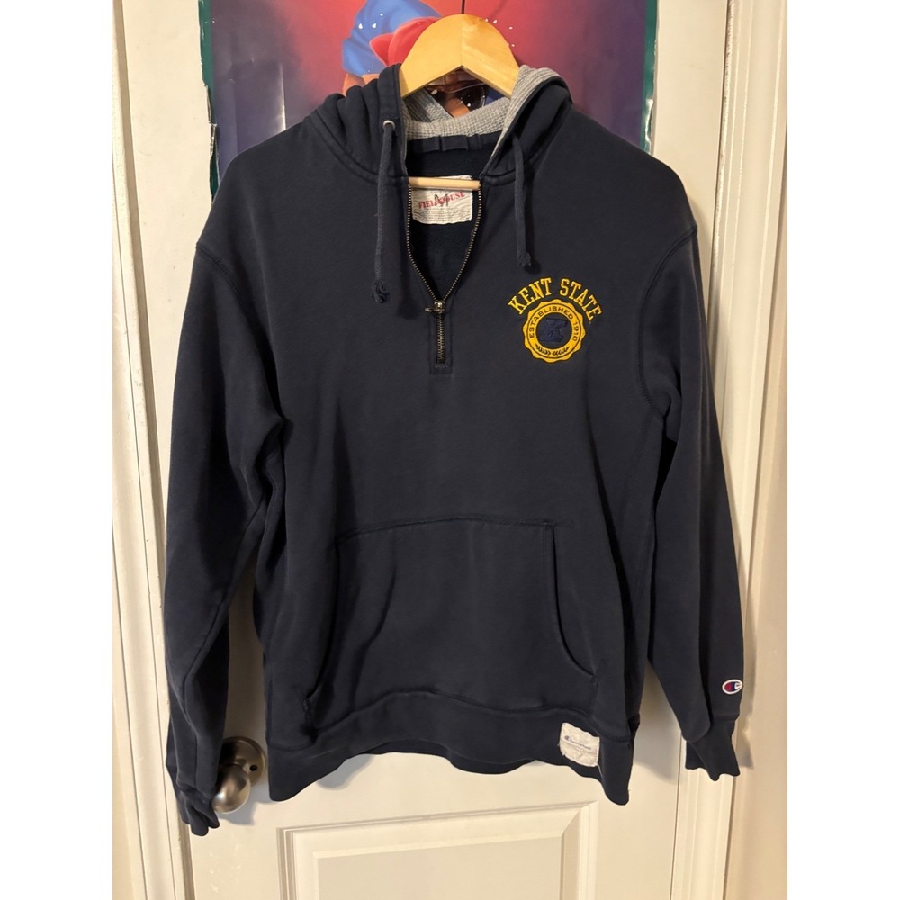 Champion Fieldhouse Kent State University Quarter Zip Hoodie Navy Blue Mens M